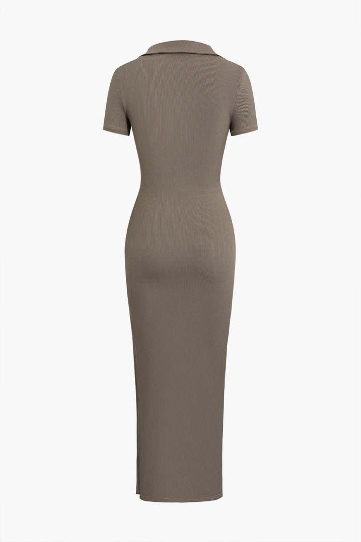 Solid Slit Collar Midi Dress