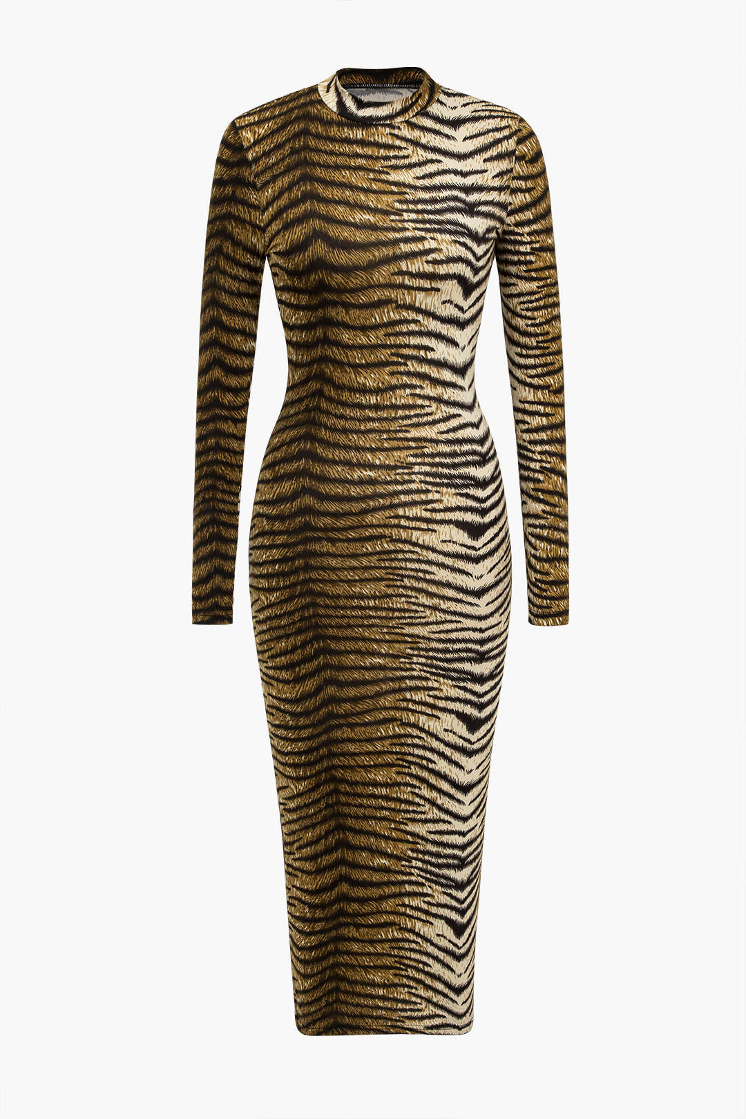 Leopard Print Long Sleeve Slim Midi Dress