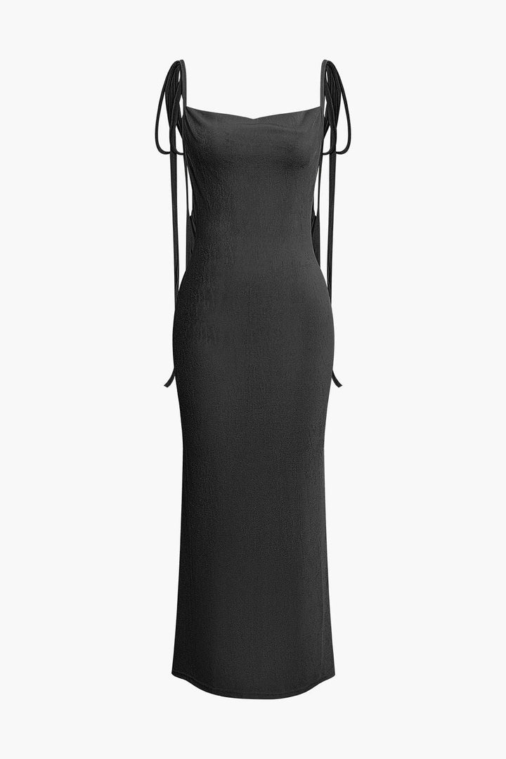 Cowl Neck Backless Tie Maxi Dress