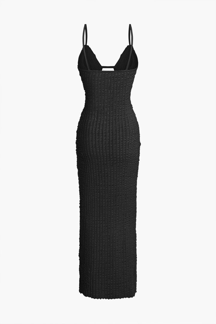 Textured Cut Out Slit Cami Maxi Dress