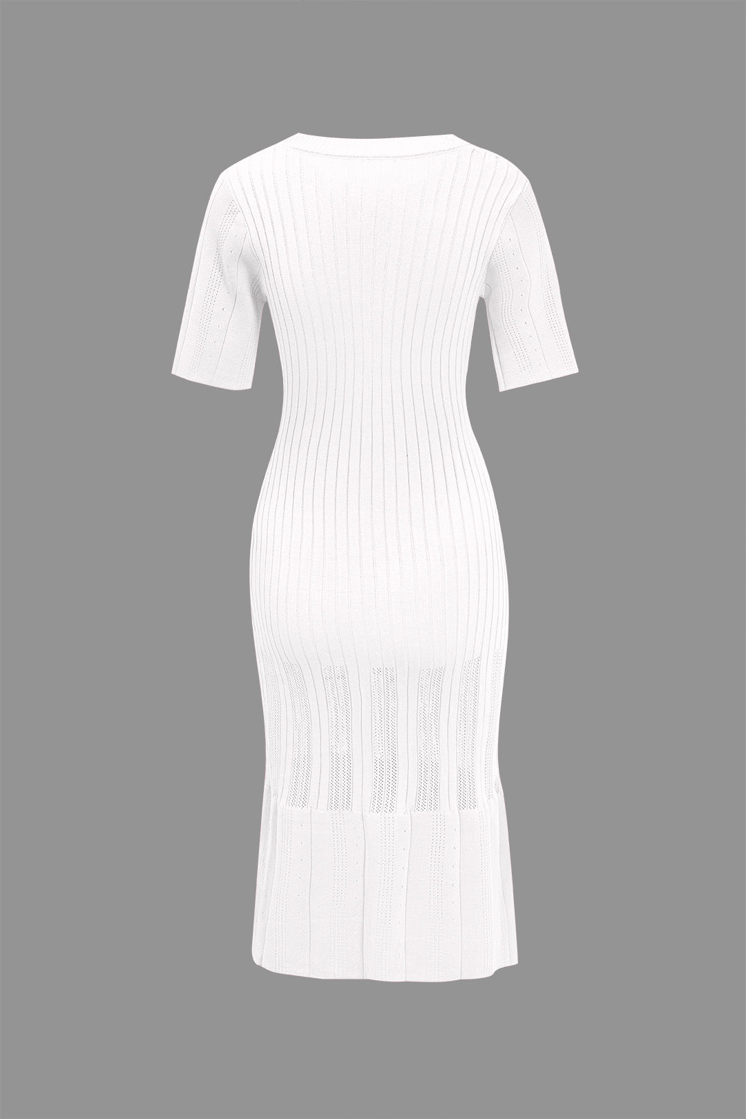 Solid Knit Button Round Neck Short Sleeve Dress