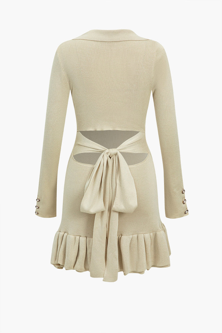 Contrast Knit Bowknot Back Pleated Mini Dress