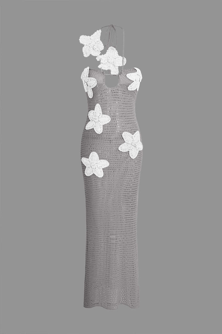 3D Flower Crossed Knit Maxi Dress