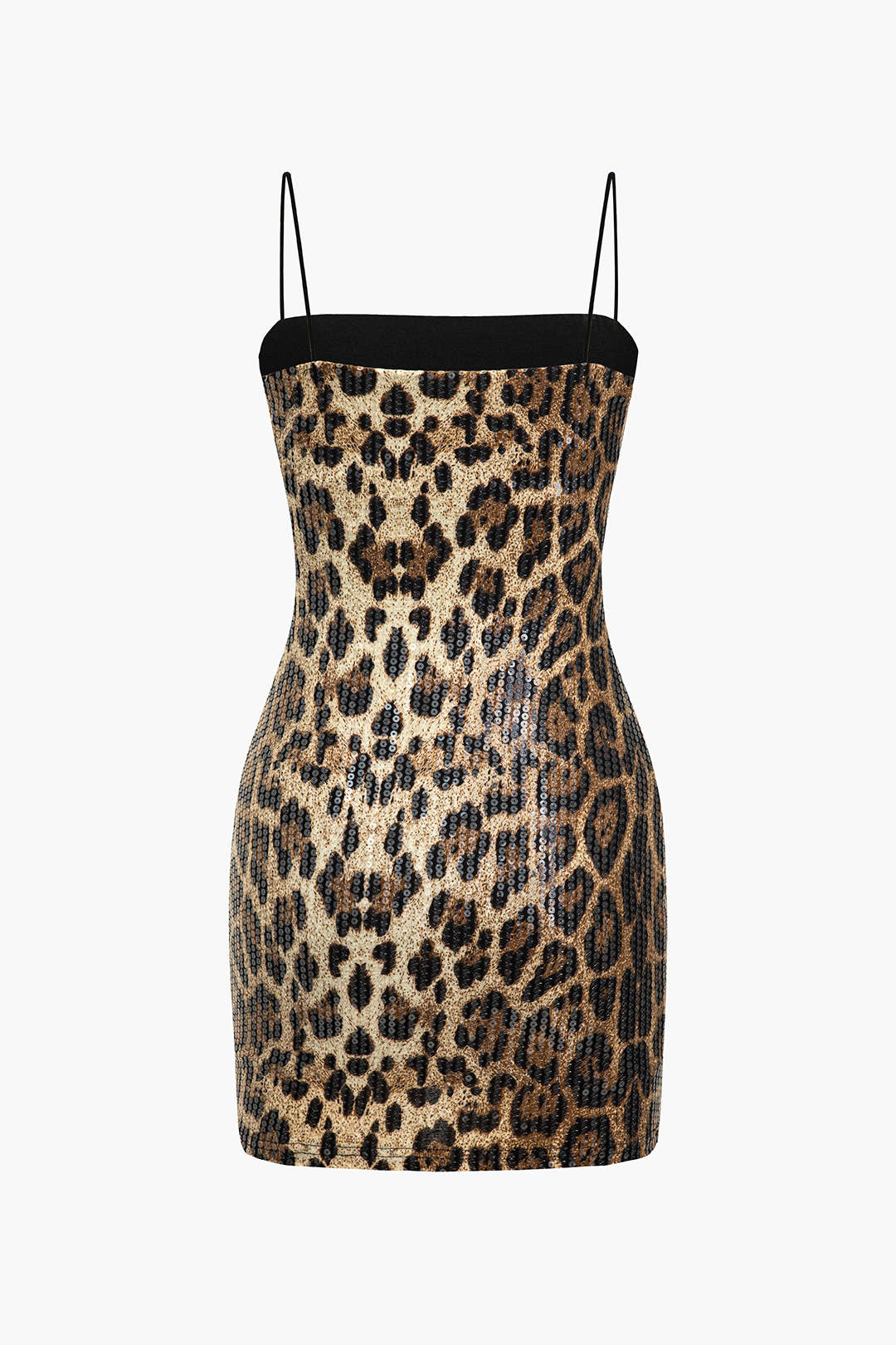 Leopard Print Sequins Spaghetti Strap Mini Dress