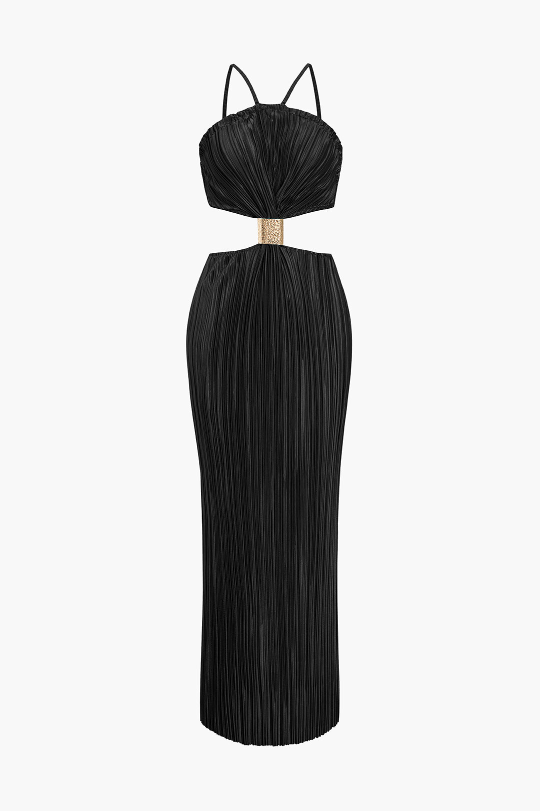 Solid Pleated Slit Maxi Dress