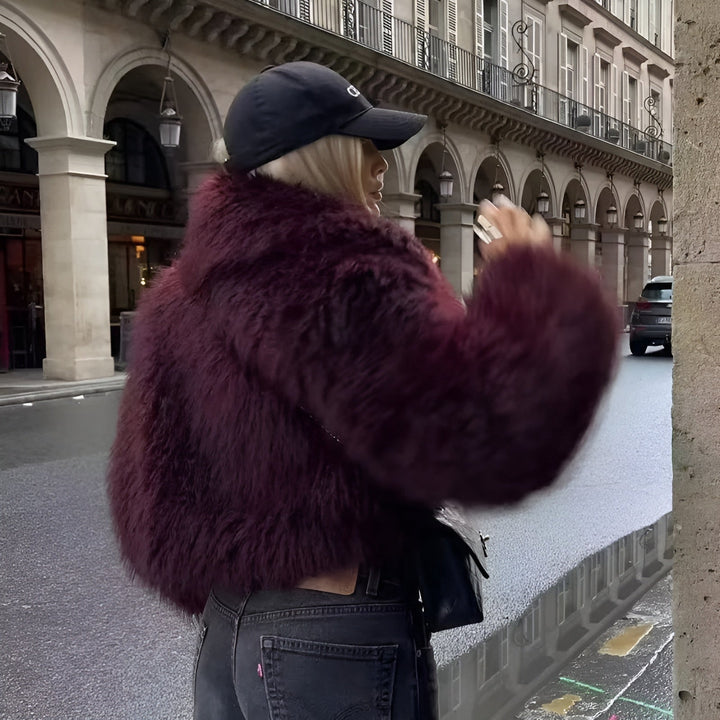 Burgundy Faux Fur Jacket