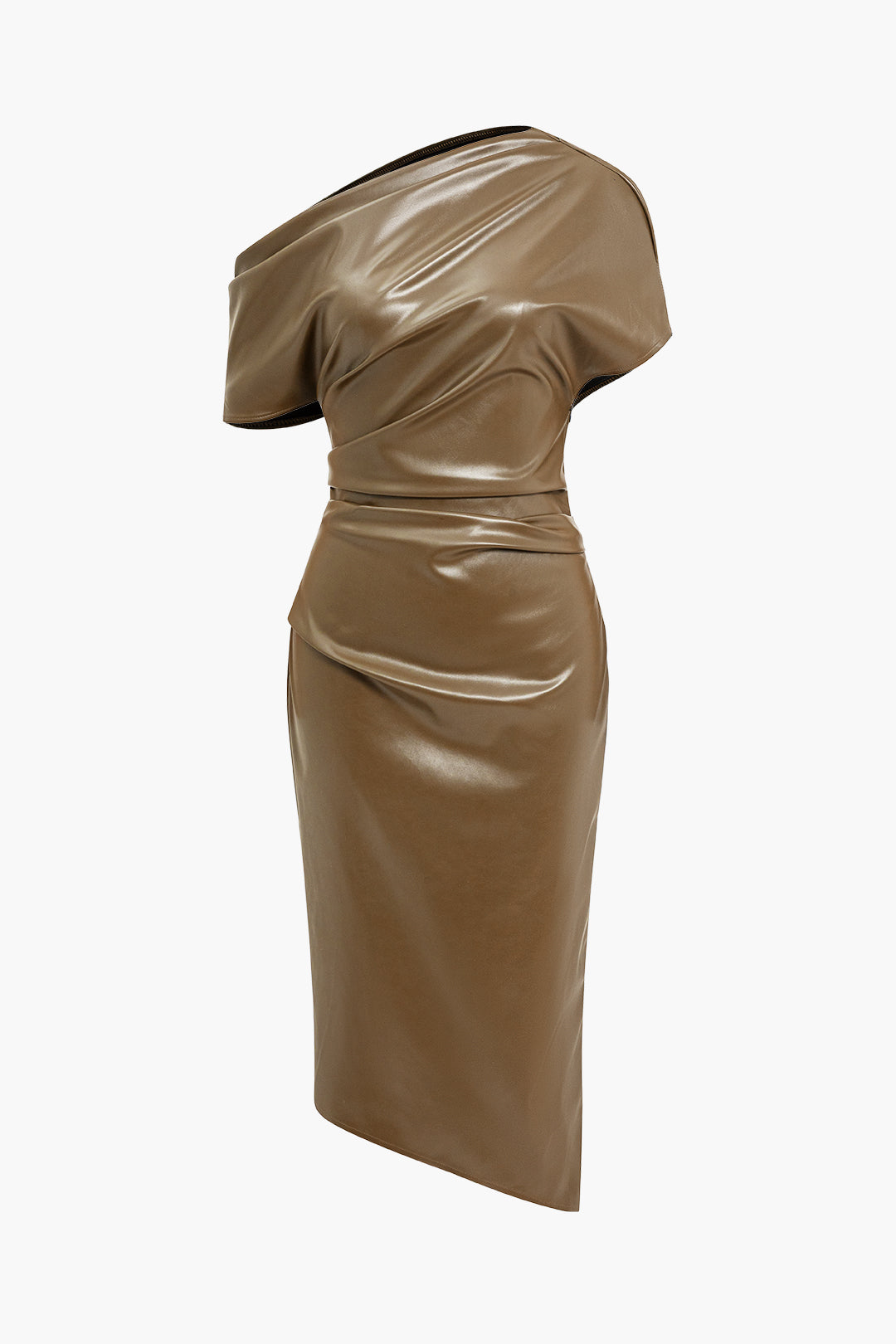 One-Shoulder Faux Leather Bodycon Dres