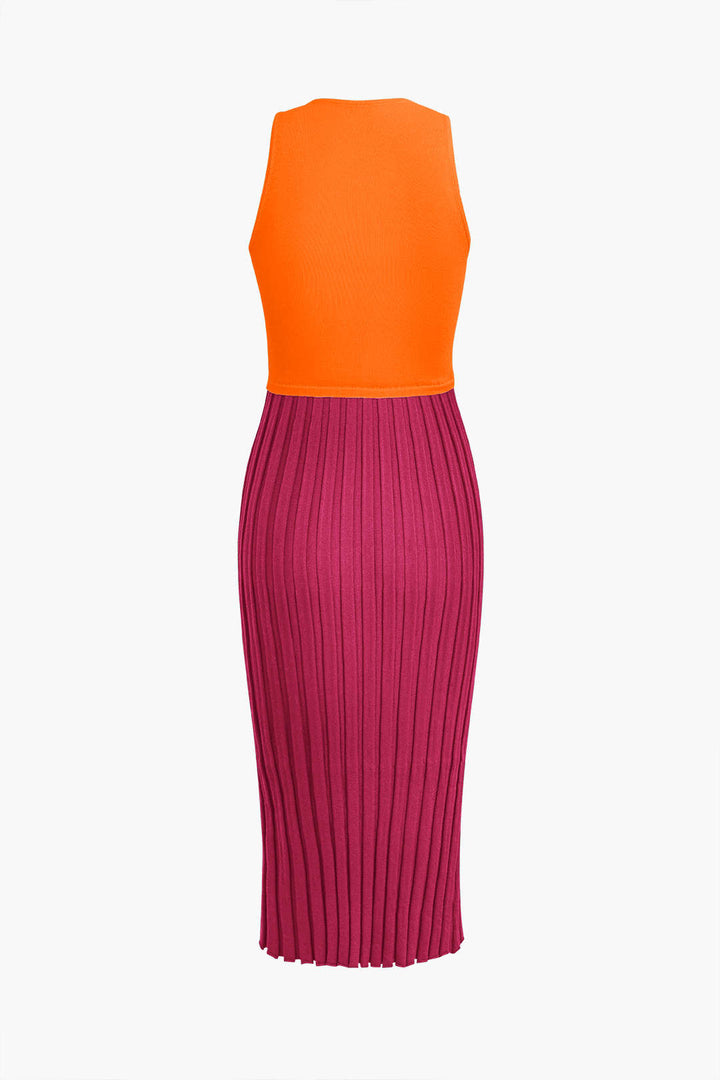 Patchwork V-Neck Tank Knit Midi Dress