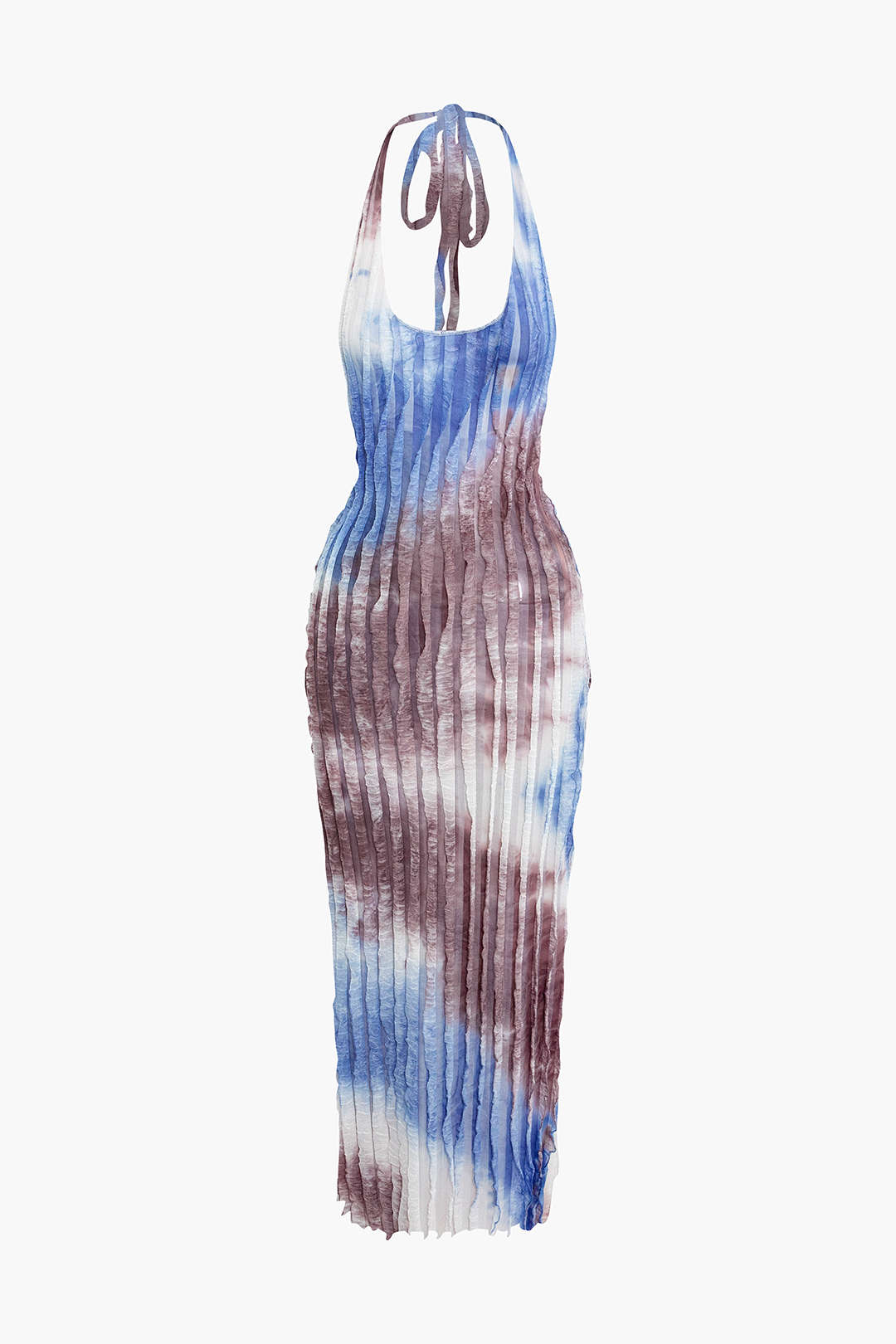 Sheer Ruffle Texture Halter Backless Maxi Dress