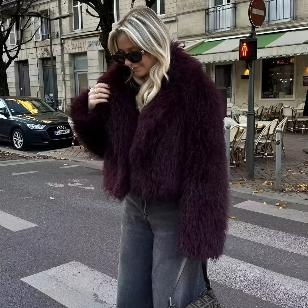 Burgundy Faux Fur Jacket