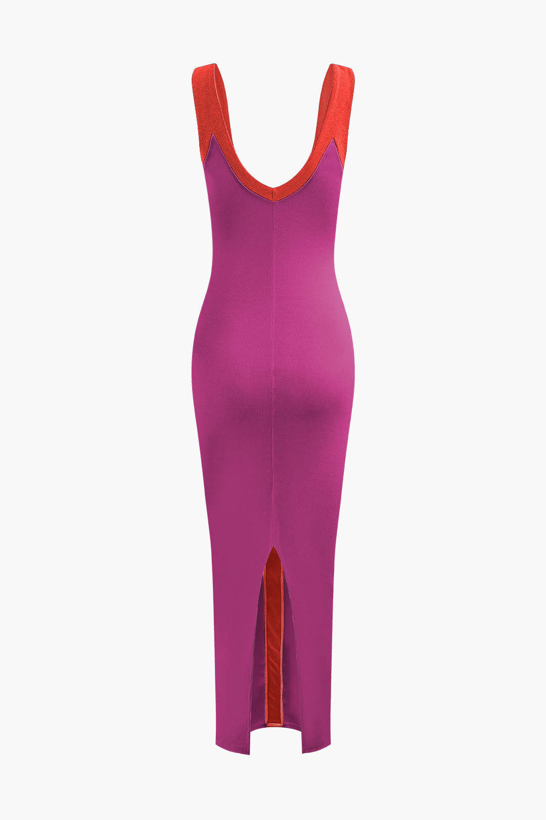 Colorblock V-neck Ribbed Split Maxi Dress