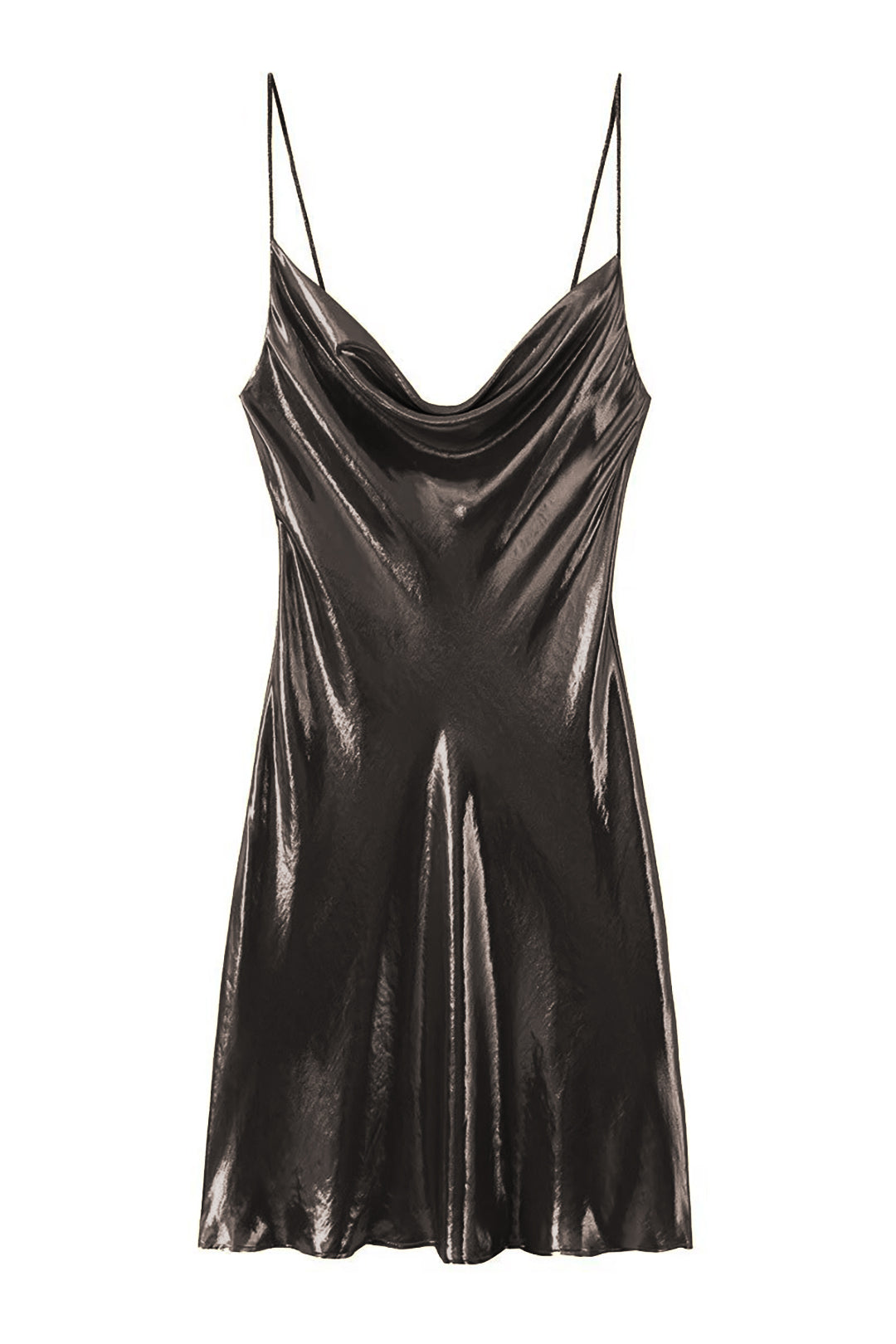 Cowl Neck Metallic Slip Mini Dress