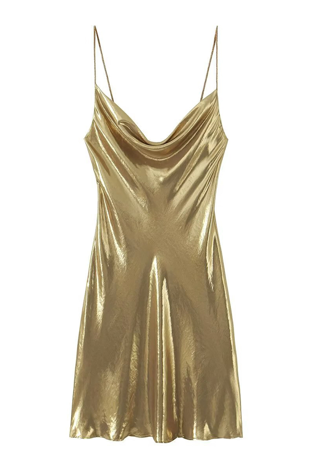 Cowl Neck Metallic Slip Mini Dress