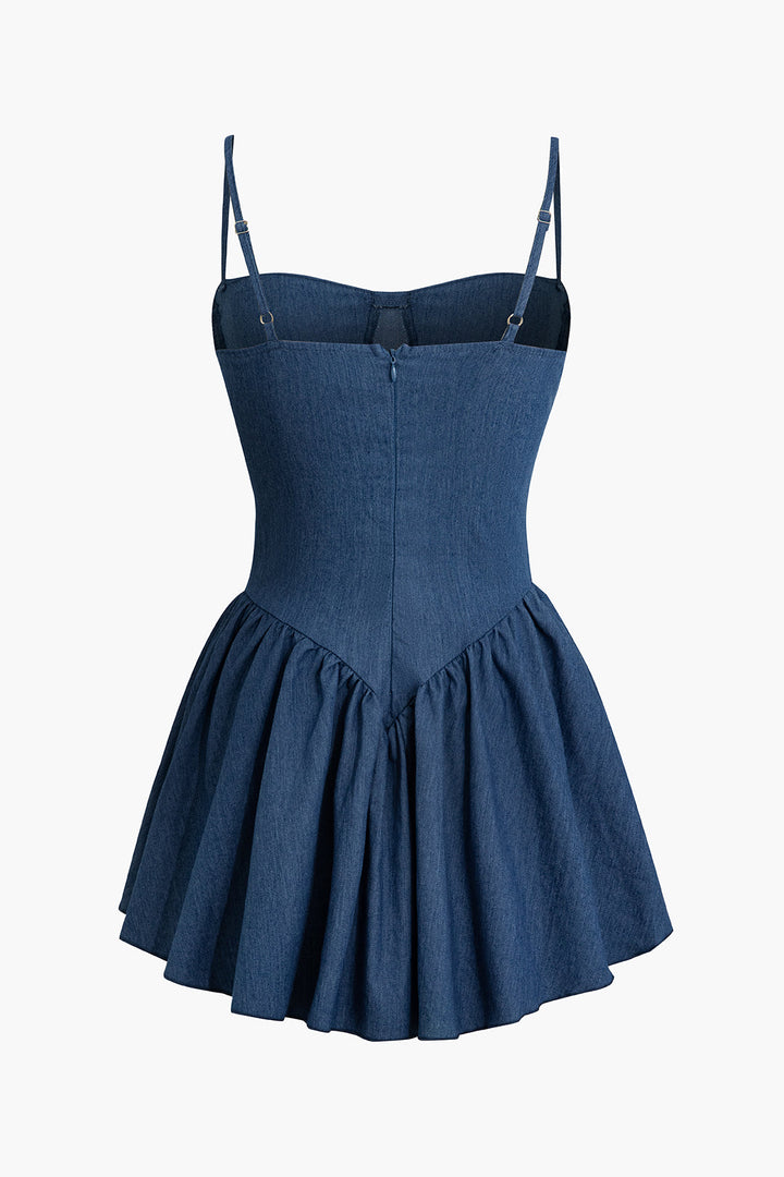 Pleated Bustier Denim Cami Dress