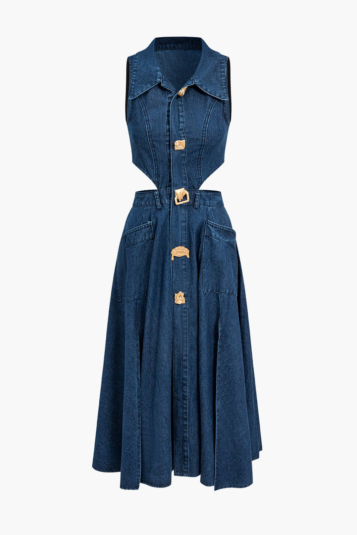 Denim Button Cut Out Dress