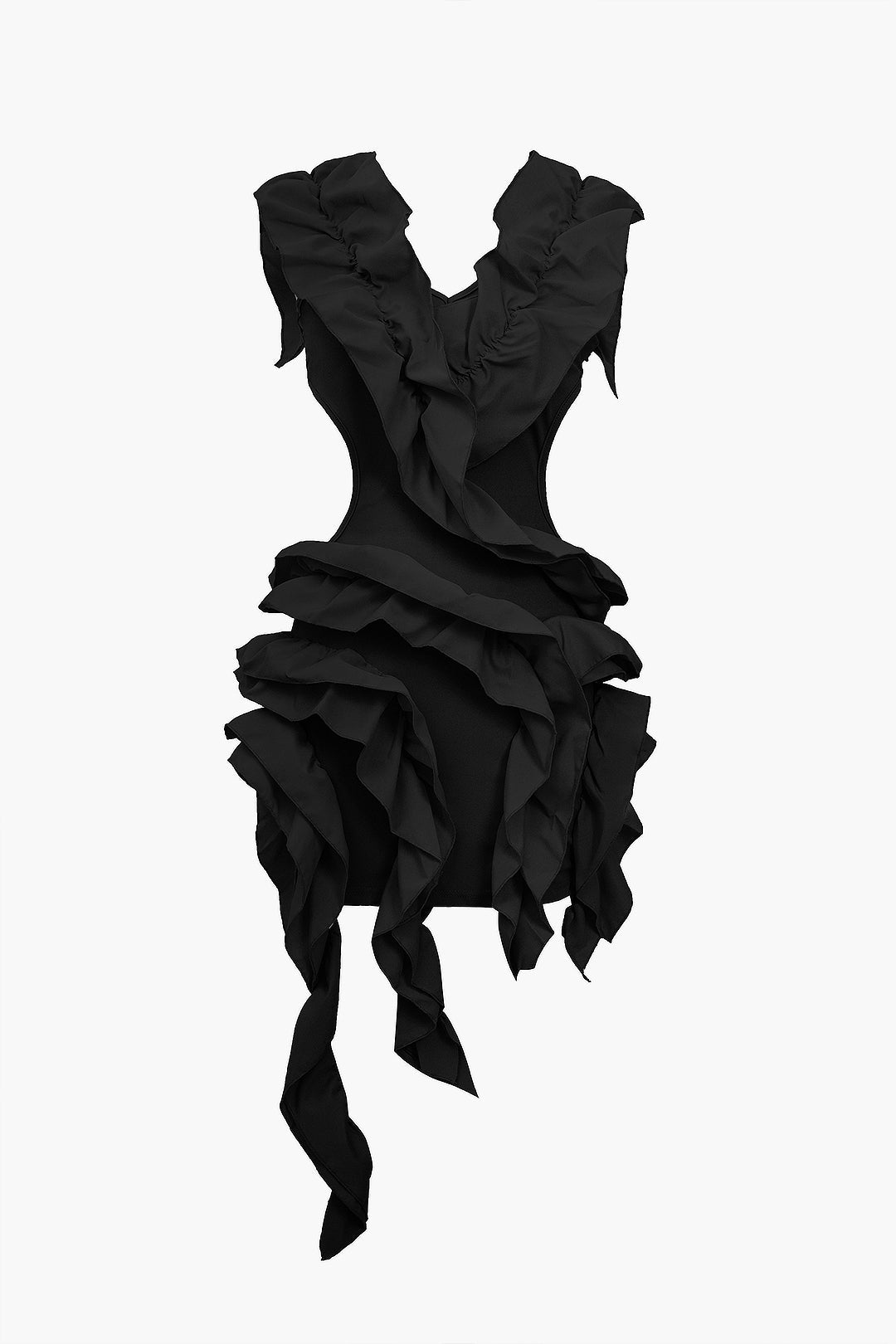 Solid Backless Pleated Ruffle Midi Dress