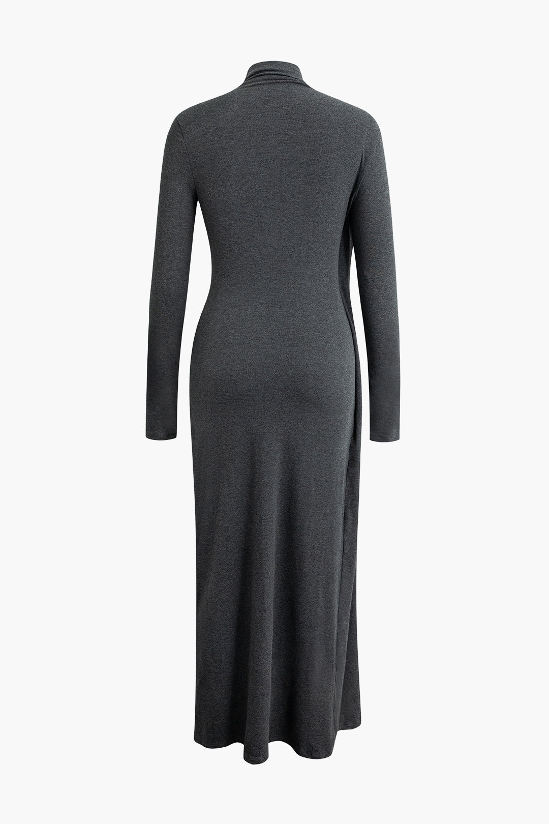 Mock Neck Wrap Ruched Long Sleeve Slit Maxi Dress