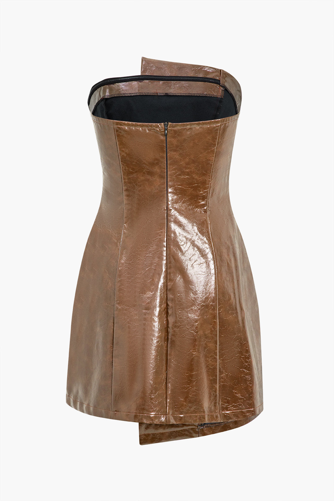 Faux Leather Strapless Mini Dress With Shell Embellishments