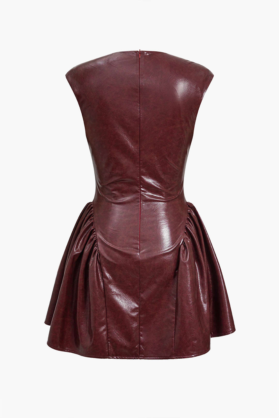 Faux Leather V-neck Ruched Mini Dress