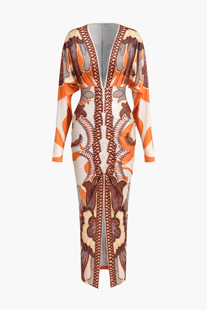 Geometric Print V-Neck Maxi Dress