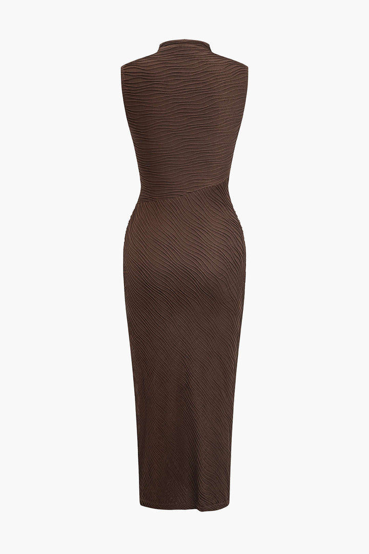 Solid Metallic Tank Cut Out Asymmetrical Midi Dress