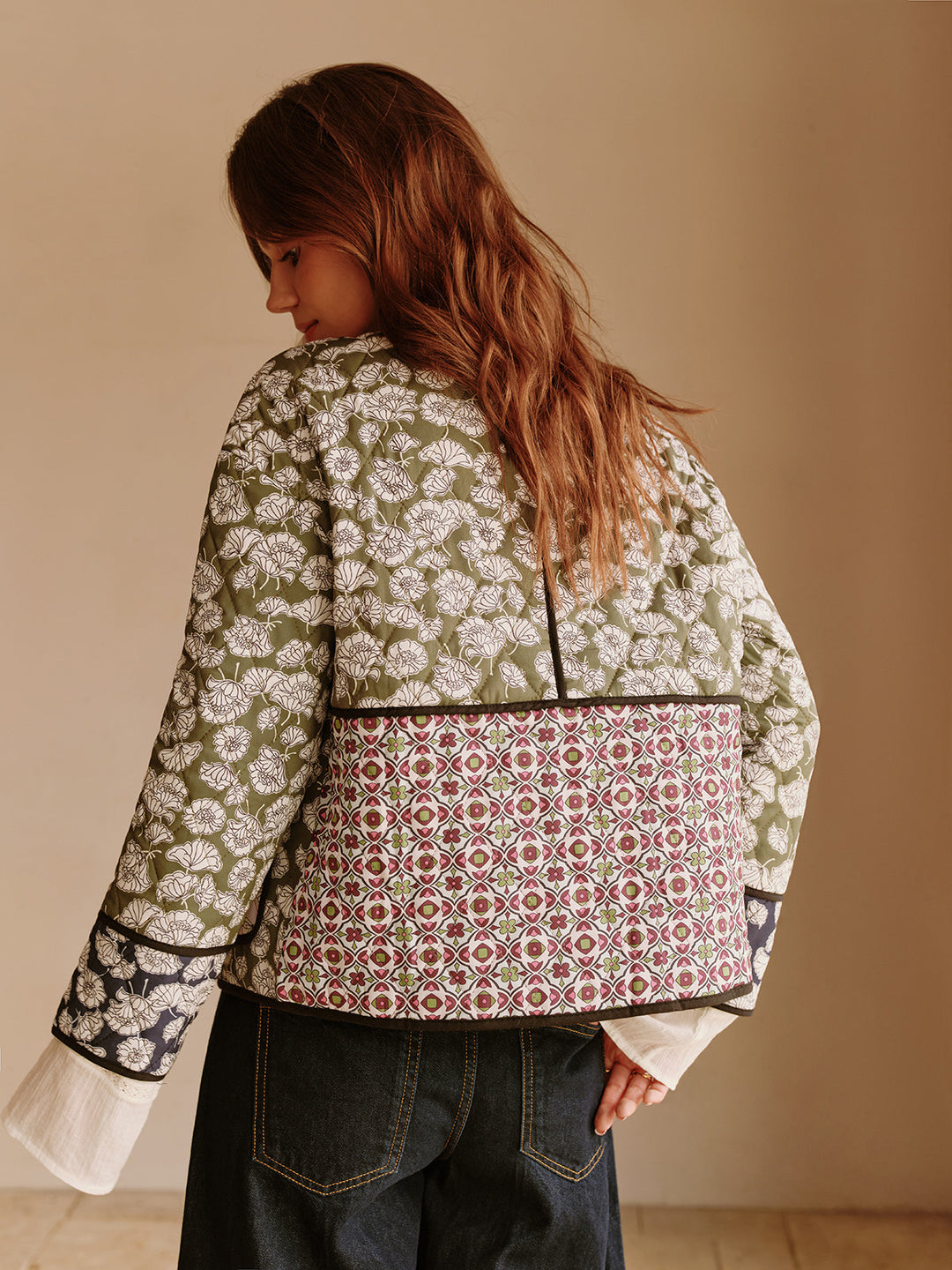 Bohemian quilted jacket with flap pocket