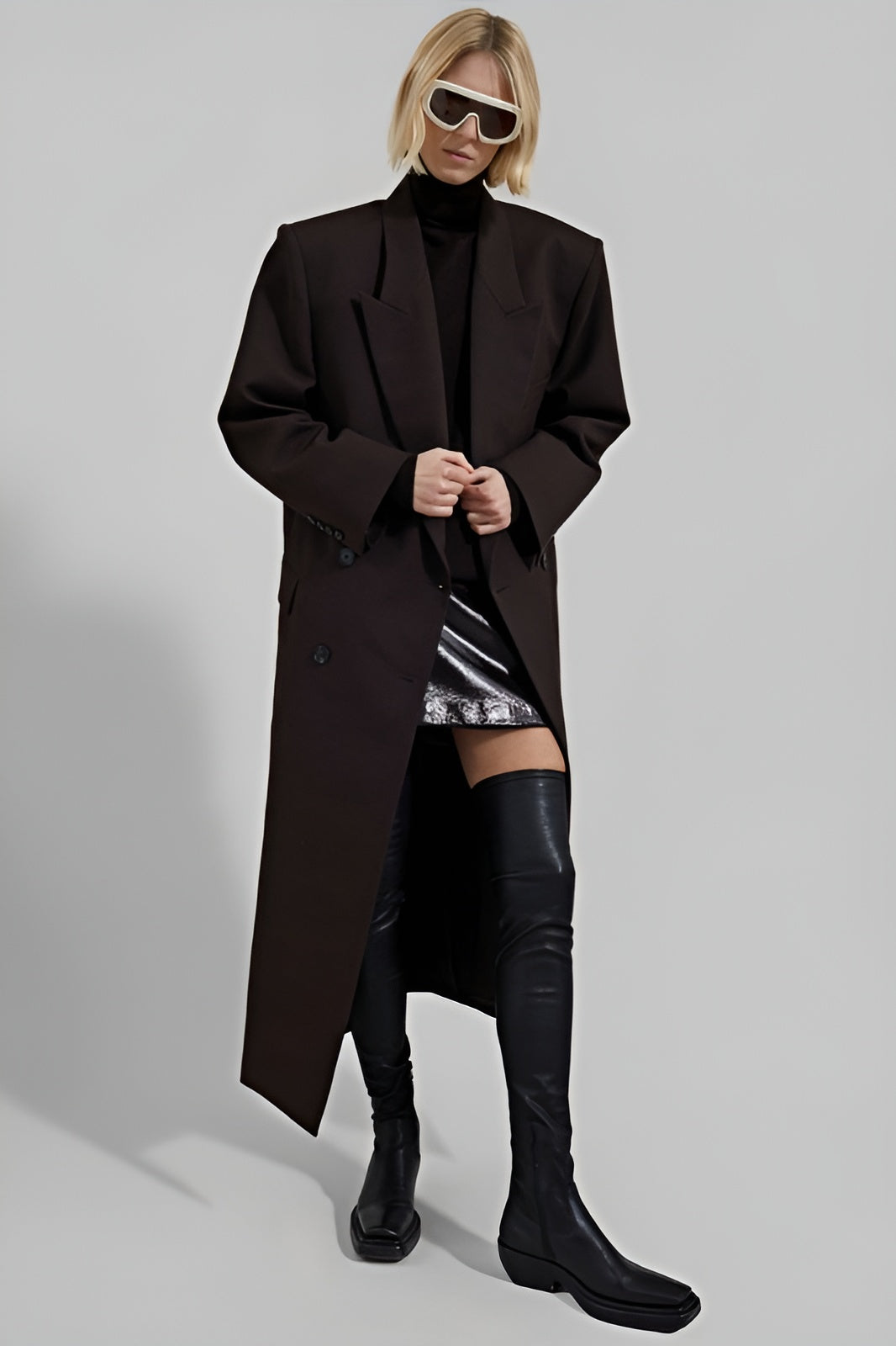 Plain long coat - Chocolate brown