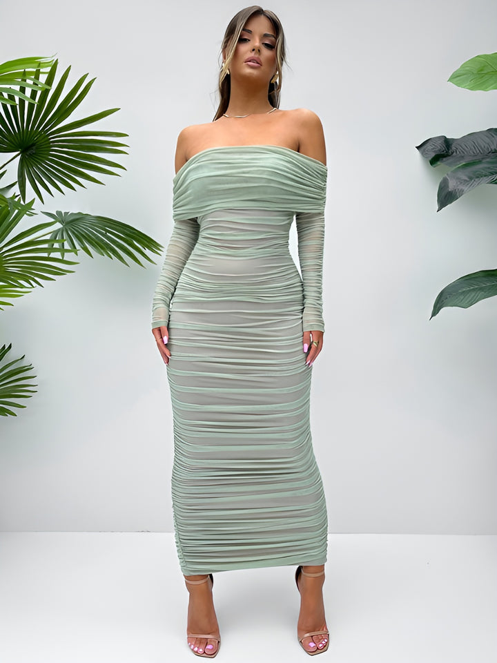 Amelia - Off-Shoulder Long Sleeve Sexy Maxi Dress