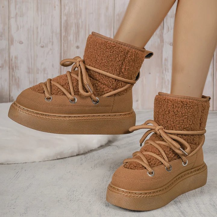 Laced anti slip teddy boots