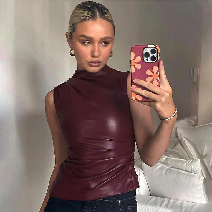 Faux leather top