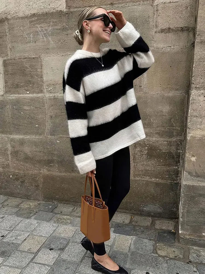 Rae Knitted long flare jumper with crew neck