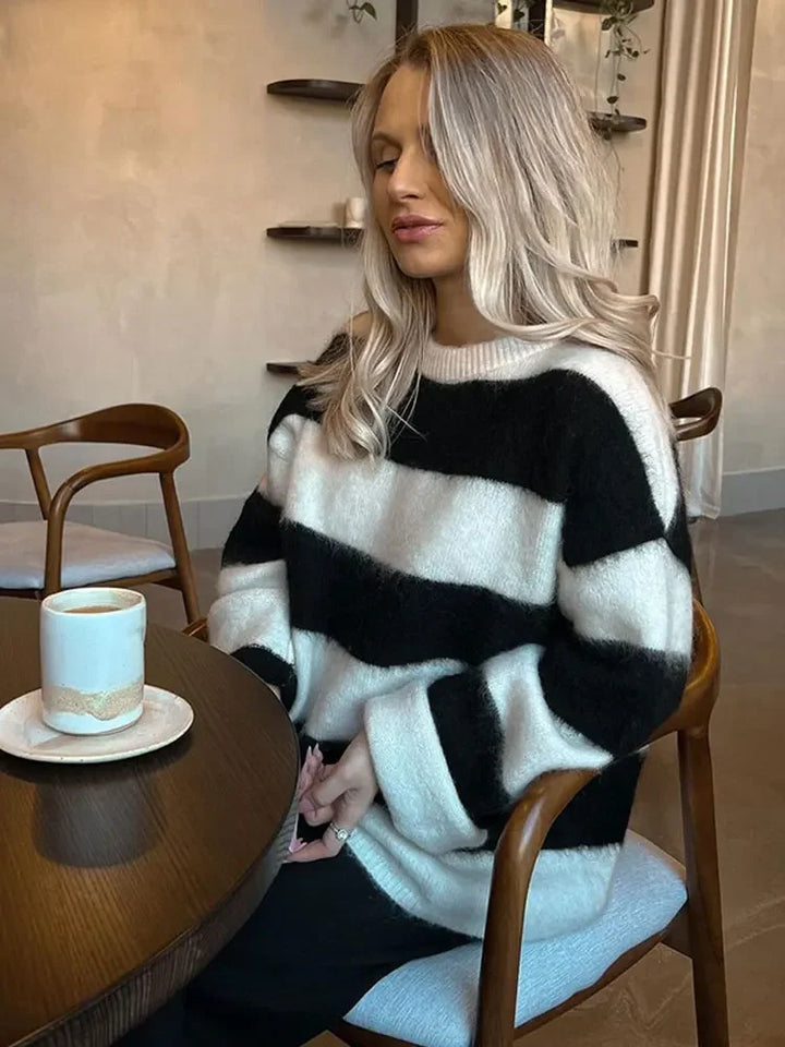 Rae Knitted long flare jumper with crew neck