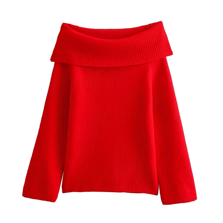 Knitted plain off-shoulder jumper with long sleeves