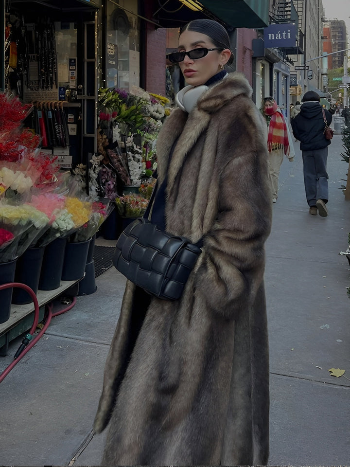 Faux fur brown long coat