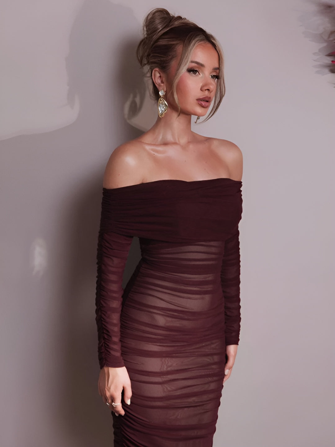 Amelia - Off-Shoulder Long Sleeve Sexy Maxi Dress