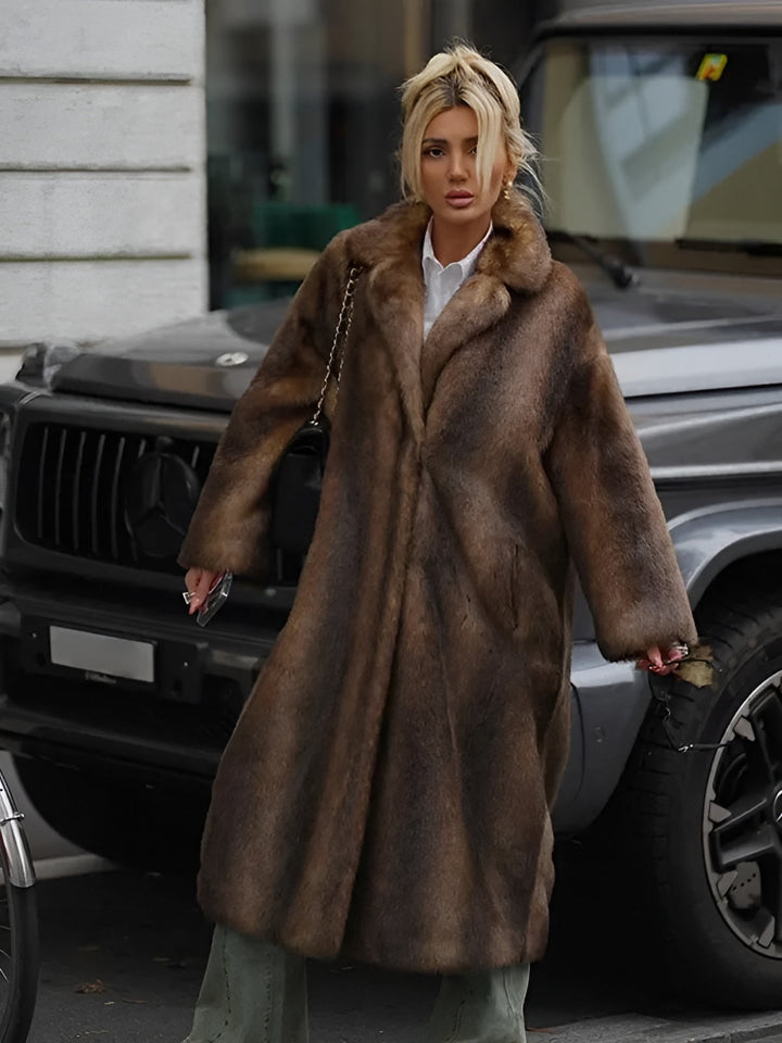 Faux fur brown long coat