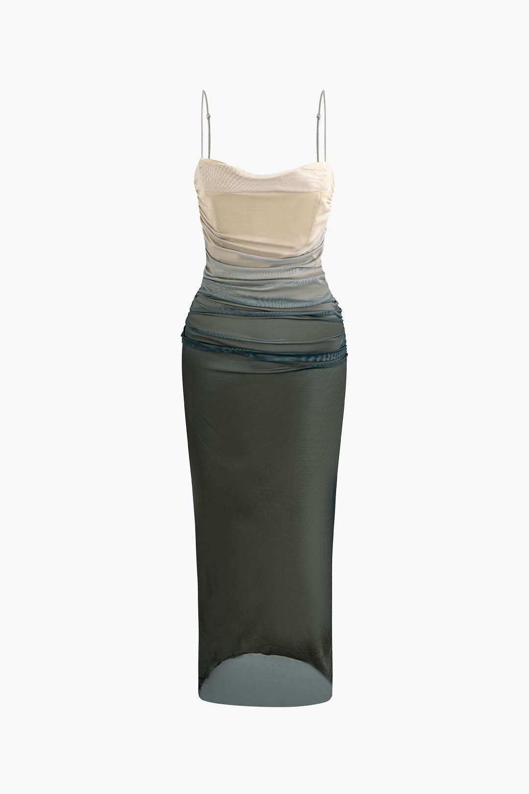 Mesh Ruched Cami Maxi Dress