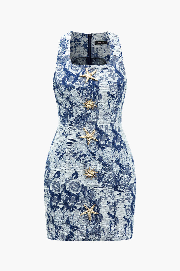 Floral Pattern Button Denim Dress