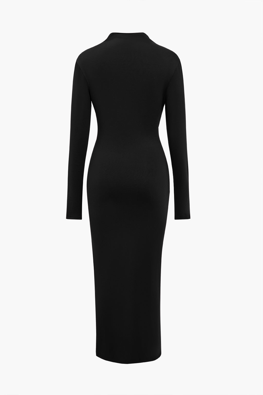 Solid Asymmetrical Ruched Slit Long-Sleeve Maxi Dress