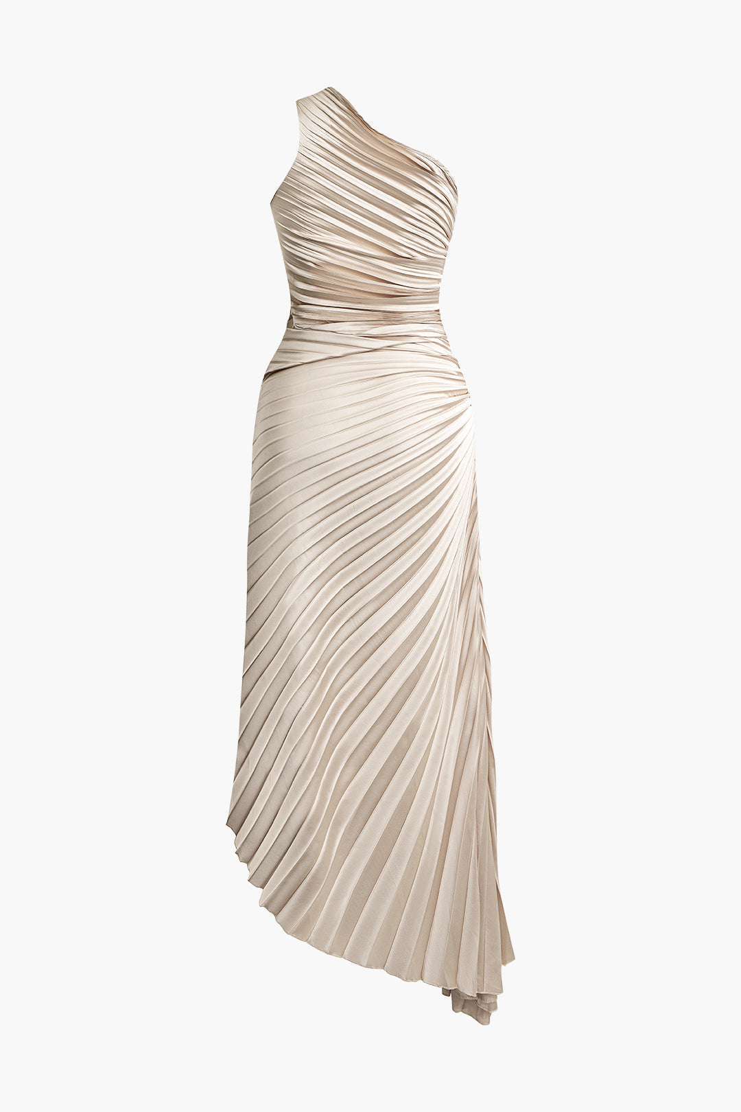 Asymmetrical One Shoulder Pleated Midi Dress