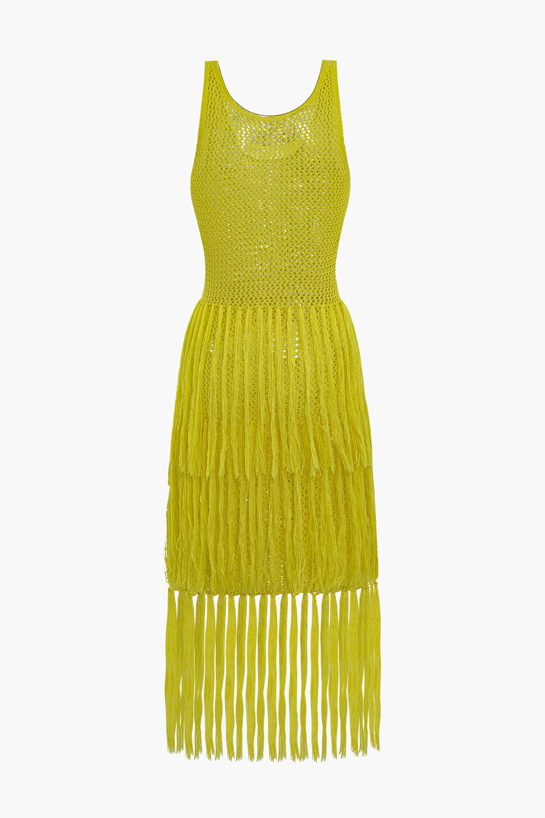 Solid Knit Fringe Cut Out Midi Dress