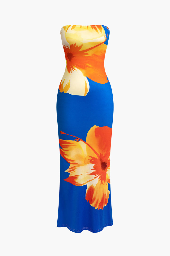 Sunny Floral Cascade Strapless Midi Dress