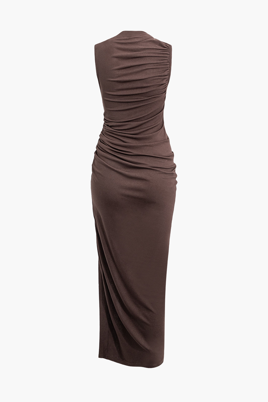 Asymmetric Ruched Drawstring Slit Sleeveless Maxi Dress