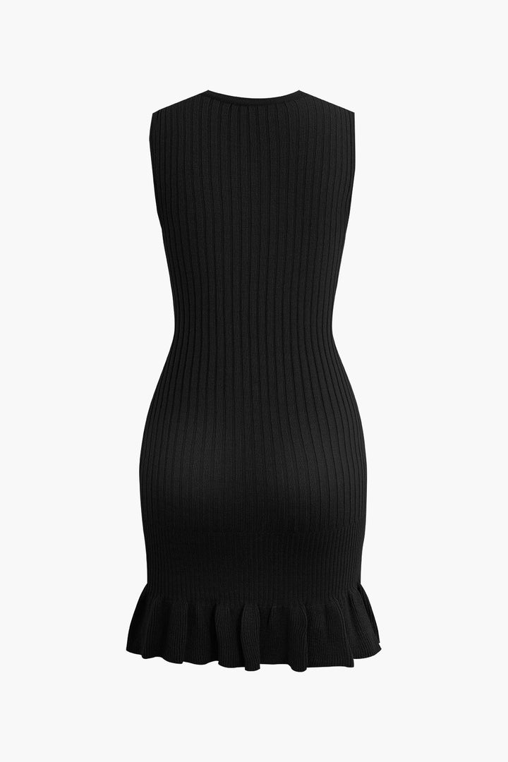 Ruffle Hem Sleeveless Knit Mini Dress