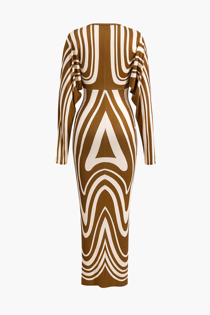 Geometric Print V-Neck Maxi Dress