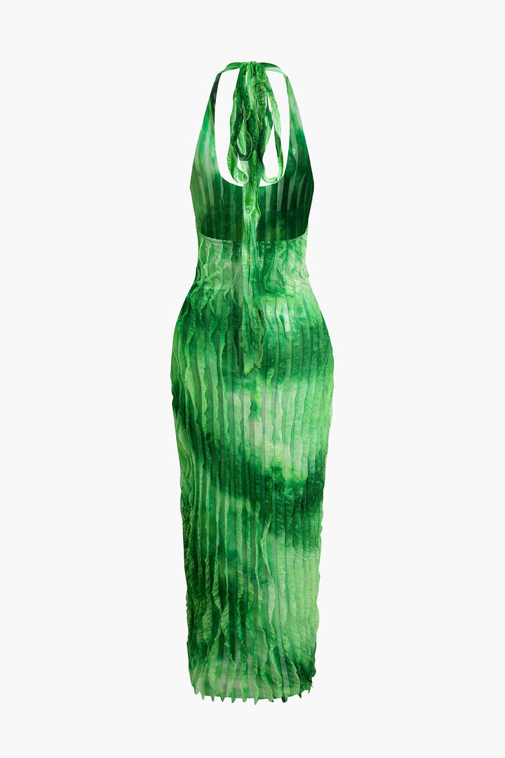 Sheer Ruffle Texture Halter Backless Maxi Dress