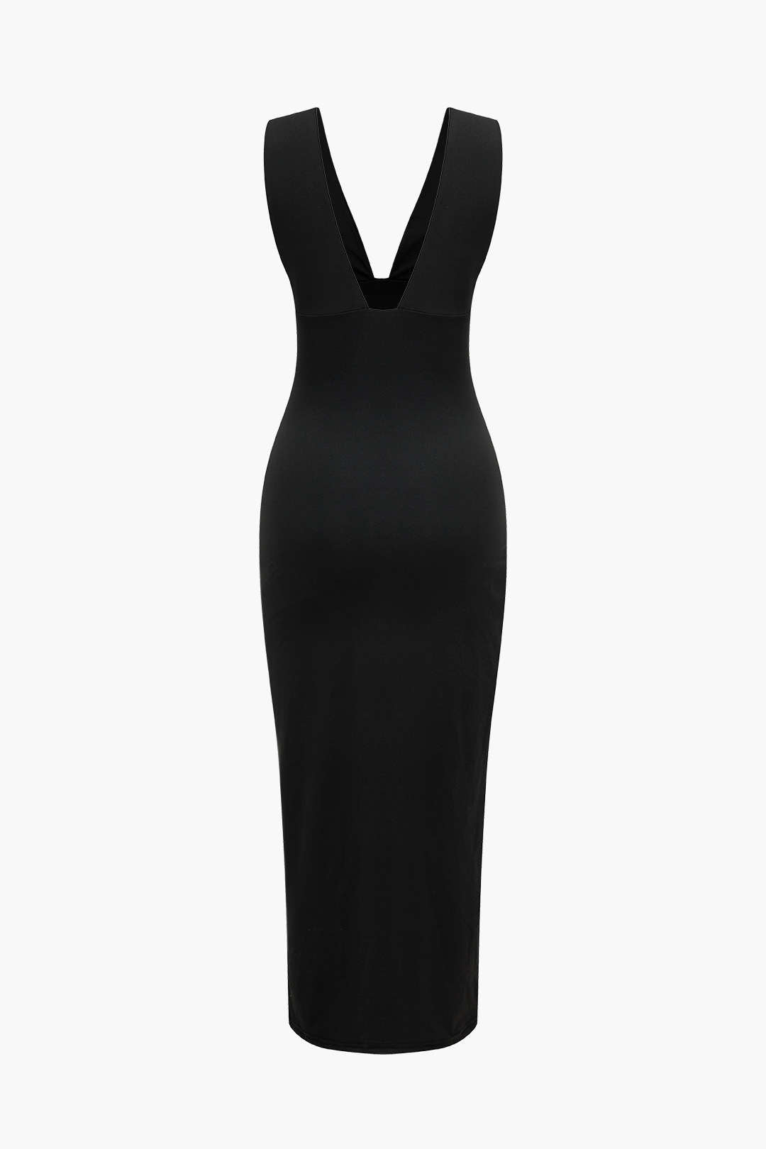 Solid Backless Ruched Slit Midi Dress