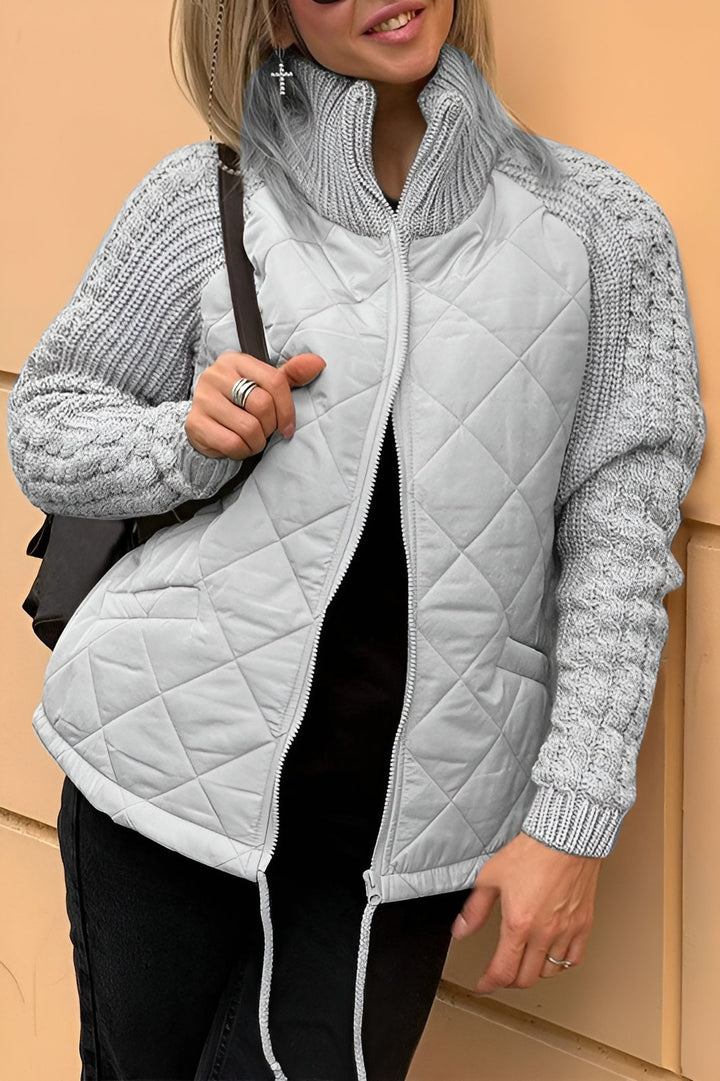 Casual Solid Knit Patchwork Zip Jacket