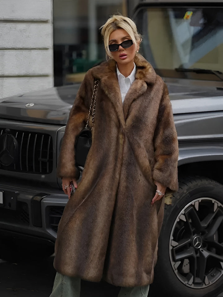 Faux fur brown long coat