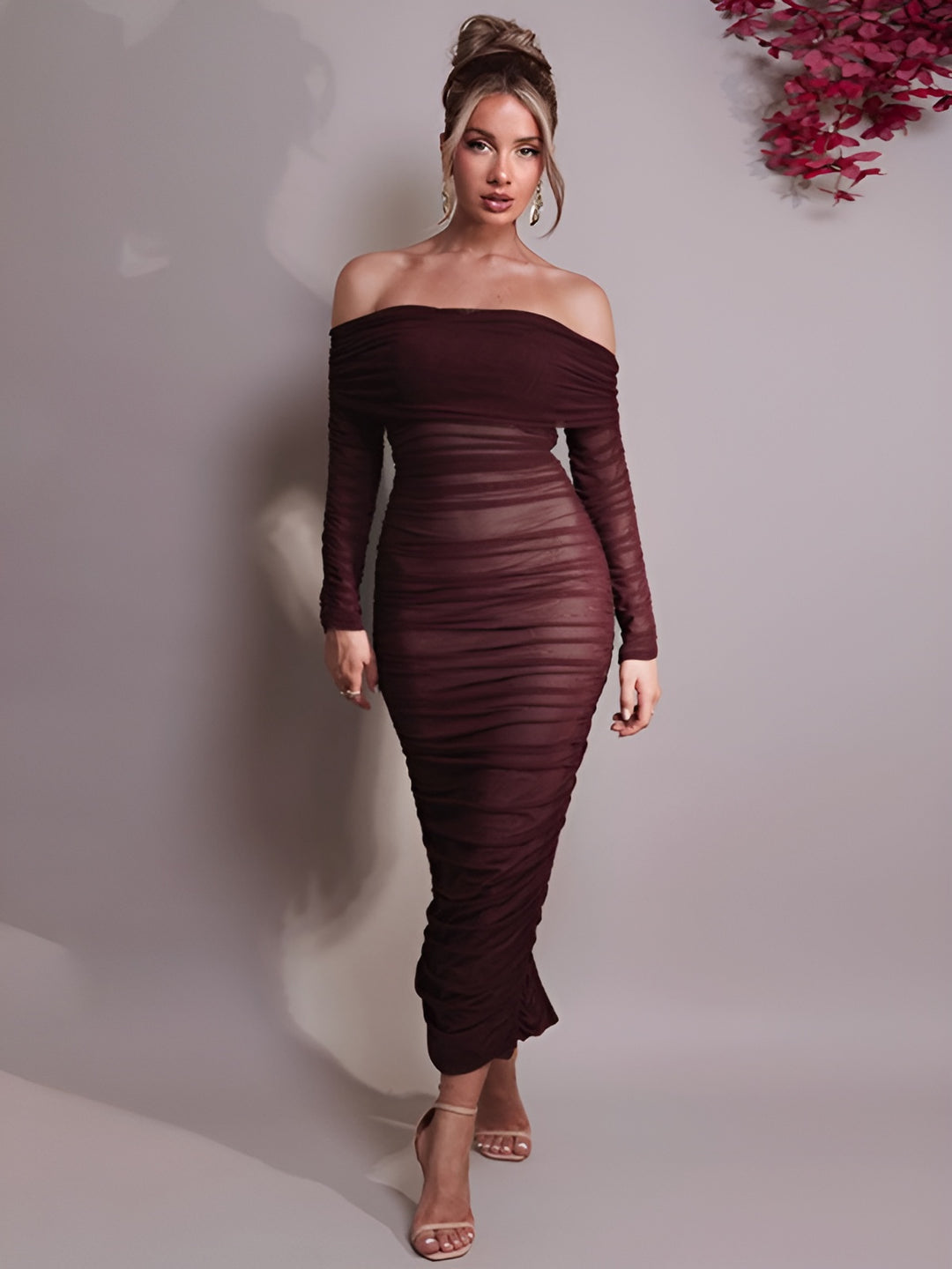 Amelia - Off-Shoulder Long Sleeve Sexy Maxi Dress